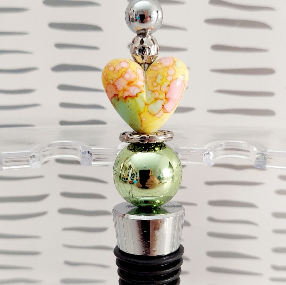 Hand Crafted Heart Beaded Winestopper